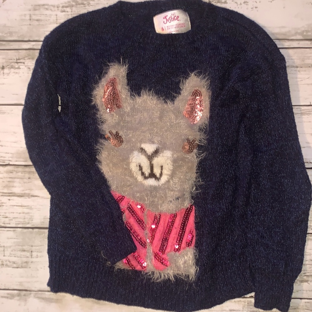 Justice pull over llama sweater size 6 girls